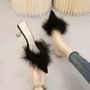 Tacones Altos de Punta Fina, Medias Zapatillas con Punta Reforzada, Abrigo Exterior de Piel con Borlas Estilo Hada, Zapatillas de Gamuza, Sandalias de Mujer, Tacones de Aguja, Tacones Medios