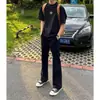 Pantalones negros rectos de corte slim para hombre, para verano y otoño, pantalones de cintura alta estilo americano, corte limpio, frescos y de secado rápido, ligeramente acampanados
