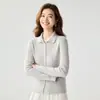 Nuevo Suéter de Cachemir 35% Color Puro Otoño/Invierno para Mujer, Cuello Medio Alto, de Botones, Ajustado, Cárdigan de Punto, Prenda Base