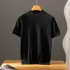 Camiseta Clássica Masculina Casual Solta de Tricô 100% Caxemira Pura Fina de Malha 18 Gauge, Gola Redonda, Manga Curta, Cor Sólida