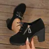 Bestseller Transfronteiriço Salto Plataforma Grosso Sapatos Femininos Individuais 2026 Novo Estilo Estilo Britânico Cadarço Zíper Salto Alto Moda Versátil Feminino
