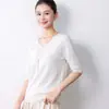 Atacado transfronteiriço, blusa de tricô feminina de manga curta com decote V sem costura de alta qualidade, plus size, adequada para primavera e outono, camada interna quente, manga curta