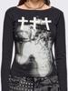 Venda Direta da Fábrica Amazon Moda Outono e Inverno Y2K Gola Redonda Estampada Personalizada Europeia e Americana Transfronteiriça Camiseta de Manga Longa Tops Femininos