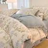 Conjunto de cama de quatro peças em veludo de leite espesso grau A, capa de edredom e lençol de cama de fleece de coral para inverno, design de desenho animado, adequado para dormitórios estudantis, conjunto de três peças