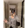 Suéter de Tricô Pulôver Novo Outono 2025, Novo Top Curto com Gola V Outono-Inverno, Camisa Básica Fina Slim Fit