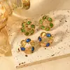 Pendientes Retro Populares Transfronterizos de Piedra Ojo de Gato, Pendientes Elegantes de Acero Inoxidable, Pendientes Geométricos Redondos de Acero de Titanio