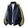 Chaqueta Nueva de Otoño para Hombre Enbu, Chaqueta Unisex Casual Simple Versátil de Estilo Coreano a Rayas con Cuello de Béisbol