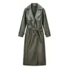 Moda Europea y Americana Transfronteriza Aliexpress Popular Moda de Invierno Elegante Versátil Efecto Adelgazante Chaqueta de Cuero Larga