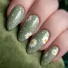 Unhas Postiças Margarida Verde Matcha, Manicure Fresca de Bolinhas Formato Amêndoa, Unhas Postiças Suaves Estilo Floresta, Removíveis, Atacado