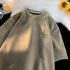 Camiseta de Oso para Hombre Verano Diseño con Sentido Nicho Estilo Americano Retro Gamuza Manga Corta Superior Holgada Casual