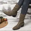 Otoño Invierno Nuevo Estilo Europeo Moda Casual Versátil Acampanado Plisado Comercio Transfronterizo 2026 Tallas Grandes Tacón Grueso Fruncido Botas para Mujer