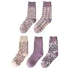 Calcetines Grues de Casa para Dormir de Mujer Otoño e Invierno, Serie Morada, Calcetines de Maternidad a Prueba de Frío y Cálidos, Calcetines para Pies de Mujer que No se Congelan, Calcetines de Felpa