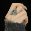 Anel Vintage Filigrana Coração Verde Feito à Mão, Anel Clássico Estilo Chinês para Mulheres, Anel Ajustável Estilo Étnico para Dedo Indicador
