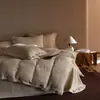 Conjunto de cama de quatro peças em algodão e linho, estilo wabi-sabi minimalista classe A, com camada dupla de gaze, abotoado, com toque de alta qualidade, incluindo capa de edredom e lençol de cama