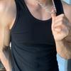 Colete de Cor Sólida Absorvente de Suor Roupas Fitness Masculinas Treinamento Justo Elástico Sem Mangas em Formato I Colete Esportivo Corrida