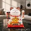 Gato de la Suerte Cerámico de 8 pulgadas con Movimiento de Mano, a Batería o Enchufe, Decoración de Regalo para Escritorio del Hogar, para Apertura de Negocio o como Adorno de Regalo de Empresa