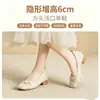 Sapatos femininos elegantes de couro para aumentar a altura, para primavera e outono, bico quadrado, salto grosso, sem cadarço, salto baixo, solado macio silencioso, sapatos de avó