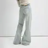 Jeans acampanados lavados de estilo coreano casual de tiro bajo en color Naranja Juvenil para mujer, corte holgado, adelgazantes, favorecedores, con caída, versátiles, pantalones de largo hasta el suelo