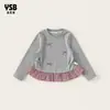 Ropa para niños Yingsibao, top de manga larga con cuello redondo para niñas, diseño de cuadros con retazos estilo coreano, camiseta para niñas mayores, ropa de otoño para niños