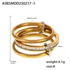 Roda Gigante Temperamento de Nicho Europeu e Americano Personalidade Criativa com Anel de Diamante Aço Inoxidável Banhado a Ouro Anel Multicamada com Combinação de Cores para Mulheres