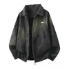 Jaqueta de couro PU estilo americano para homens, jaqueta biker tie-dye vintage para primavera e outono, jaqueta de beisebol casual solta para homens