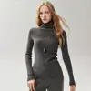 Nueva colección de otoño: Suéter de cachemira 100% puro para mujer, corte ajustado, con cuello de volantes, mangas largas y base de punto