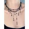 Collar de Borlas de Cristal Negro para Mujer, Cadena para Clavícula Estilo Oscuro de Nicho, Sexy, Súper Hada, Dulce y Fresco Accesorios Collar