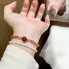 Pulsera Cuadrada de Plata de Ley S925 Plata Rota Diseño de Nicho Simple Natural Pulsera Roja del Sur Pulsera del Año Animal Pulsera de Ágata Roja