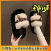 Chinelos fofos de fivela de couro, simples e estilosos, para mulheres, outono e inverno, sola grossa, quentes, podem ser usados fora de casa, versáteis, para pessoas preguiçosas, chinelos de tira única, dopamina