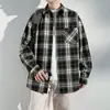 Camisa de Manga Larga a Cuadros para Hombre 2026 Nuevo Estilo Ropa Exterior para Pareja Camisa Chaqueta Delgada Estilo Japonés Estilo de Bolsillo Algodón a Cuadros