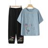 Roupas de Verão para Mães Estilo Ocidental 2024 Nova Moda Conjunto Casual 2024 Novos Tops Elegantes Calças de Duas Peças Femininas