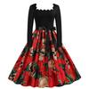 2022 Vintage AliExpress Estampa de Halloween Patchwork Flor Queimada Manga Longa Vestido Amplo