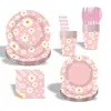 Artículos de Fiesta de Cumpleaños Tema Margarita de Amazon Bandeja de Papel Desechable Vaso de Papel Servilleta Decoración de Fiesta de Cumpleaños Infantil
