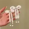Brincos de Pelúcia com Laço de Floco de Neve Brincos Longos de Franja de Inverno Brincos Peludos Fashionáveis de Alta Qualidade
