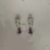 Conjunto Europeu e Americano Transfronteiriço de Colar e Brincos de Gota d'Água Roxa Quente Joias de Luxo com Diamantes para Vestido de Banquete