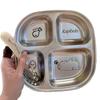 Plato de Cena Infantil de Acero Inoxidable Plato de Dibujos Animados Hogar Estudiante Portátil Compartimento Lonchera Comida para Bebé Plato Coreano de Tres Compartimentos