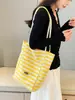 Bolsa Tote de Grande Capacidade para o Dia a Dia, Bolsa para Aula de Estudante, Bolsa de Tecido Feminina Leve Listrada Estilo Floresta, Bolsa de Ombro Casual Estilo Preguiçoso