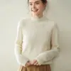 Blusa Base de Malha Cashmere Baicai Rong para Mulheres, Gola Meio Alta, Tricô Trançado, Modelagem Solta, Padrão Torcido, Grossa, Casual, Quente