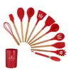 Juego de 12 Piezas de Espátulas y Cucharas Soperas con Mango de Madera de Silicona, Utensilios de Cocina, Vajilla Moderna Minimalista para Comer y Cocinar