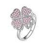 Anillo Moda Ins Nuevo Rotatorio Pequeño Fresco Trébol de Cuatro Hojas Circonita Rosa Lujo Accesible Estilo Caliente