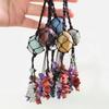 Venda quente transfronteiriça de cristal natural pedra rolante malha tecida à mão saco pingente grande partícula cascalho colorido borla carro pendurado