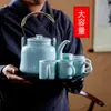 Tetera Artesanal Original de Esmalte Mineral Verde Ciruela con Asa, Olla para Preparar Té Doméstica de Gran Capacidad con Filtro, Juego de Té Estilo Retro Japonés