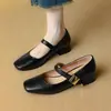 Zapatos Nuevos para Mujer Primavera y Otoño 2025 Hebilla Cuadrada Tacón Medio Grueso Zapatos de Una Sola Capa Zapatos Mary Jane Simples Tallas 32-43 Talla Zapatos de Comercio Exterior