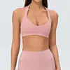 Sujetador deportivo de cuello halter para mujer con almohadillas extraíbles, espalda abierta grande, paneles laterales curvos, sujetador de yoga