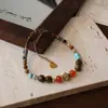 Novo Estilo Chinês Retrô Pedra Natural Olho de Tigre Ágata Cristal Aço Titânio Pulseira Artesanal Miçangas Ágata Pulseira Dopamina