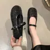 Sandalias Romanas Tejidas Huecas de Nicho para Primavera y Verano, Zapatos Mary Jane Ligeros y Transpirables, Zapatos Planos Redondos de PVC para Mujer