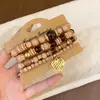 Conjunto de pulseiras elásticas redondas em formato de coração com contas de acrílico, estilo étnico vintage, design único, pulseira feminina