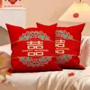 Boda Boda Almohada de Letra Roja Decoración de Habitación de Boda Cojín para Sofá de Sala de Estar Cojín Grande de Boda Respaldo de Cama