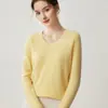 Bai Cai Rong Outono Inverno Novo 100% Caxemira Camada Interna Gola V Malha Camada Base Manga Longa Top Suéter Casual