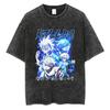 Playera Lavada Vieja Nuevo Cazador de Tiempo Completo Anime Talla Europea Estampada Manga Corta Retro Estilo Americano Holgada Manga Corta